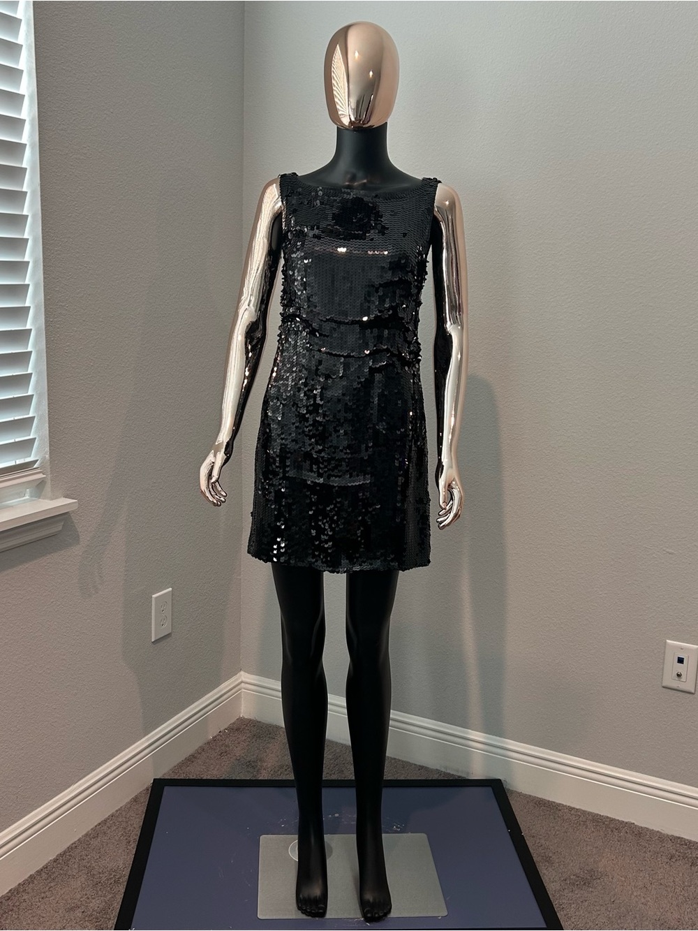 Black Sequin Sleeveless Shift Mini Dress